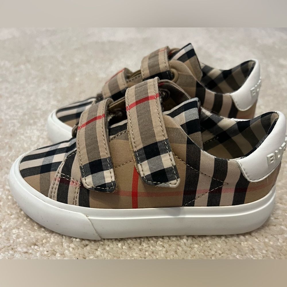 BURBERRY Markham Check Grip-Strap Sneaker Kids Size 25 / 9 US